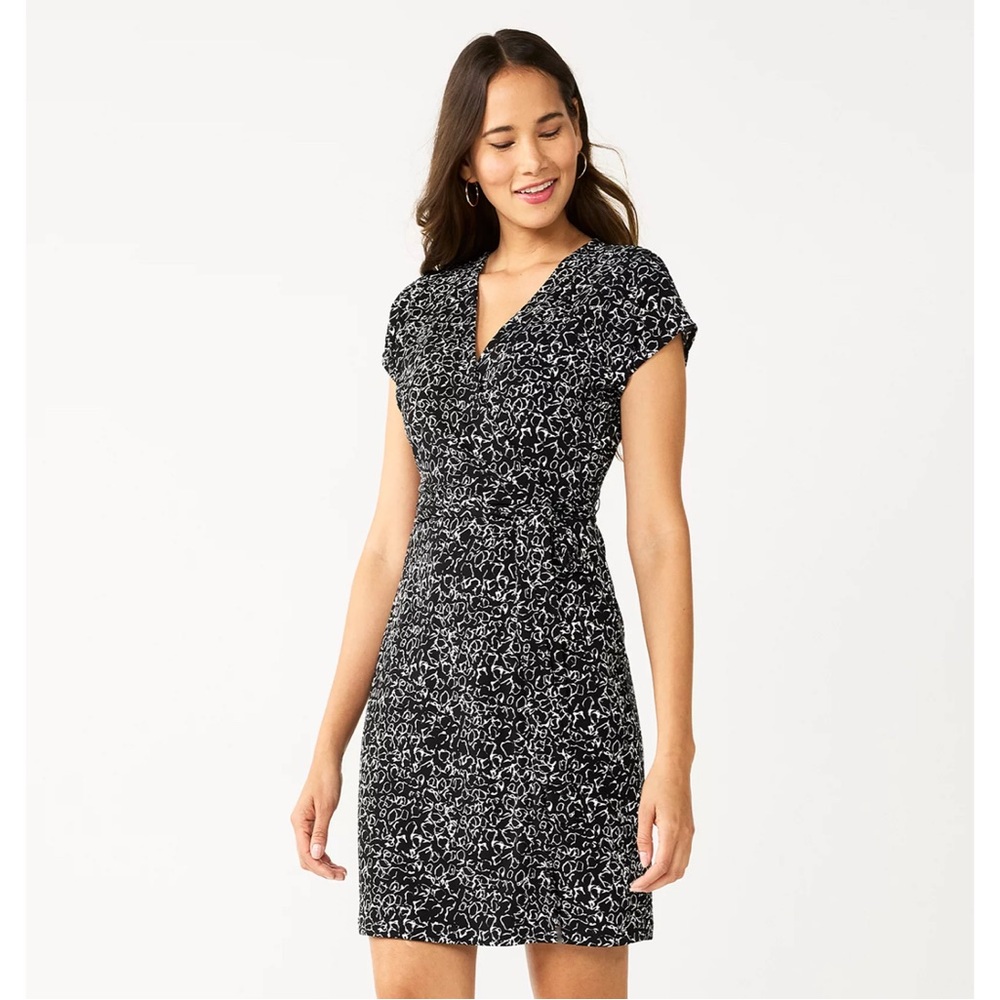 Nine West Black and White Midi Wrap Dress